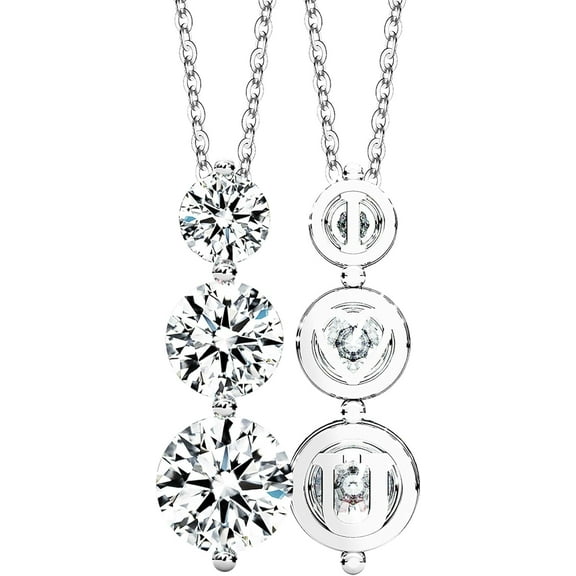 Moissanite Necklace for Women Three-Stone Trilogy Pendant I Love You Sterling Silver Lab Created Gem Jewelry for Her Gift for Wedding Anniversary Birthday to My Wife Daughter Girlfriend Mom Majestic