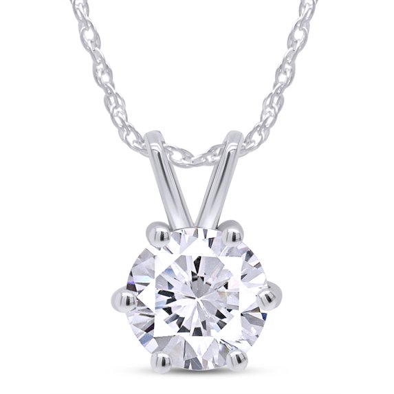 Moissanite Necklace for Women, 1ct 6.5mm Round Cut Moissanite Diamond D Color, 14K White Gold Over Sterling Silver, With Certificate of Authenticity