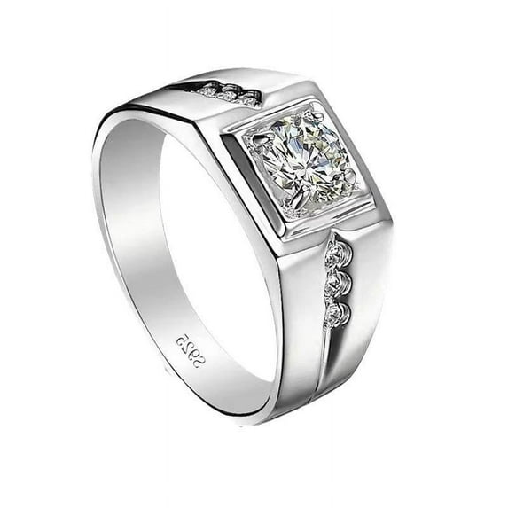 Moissanite New Men's Four-Claw 1 Karat Platinum-Plated Ring Classic Business Finger Ring