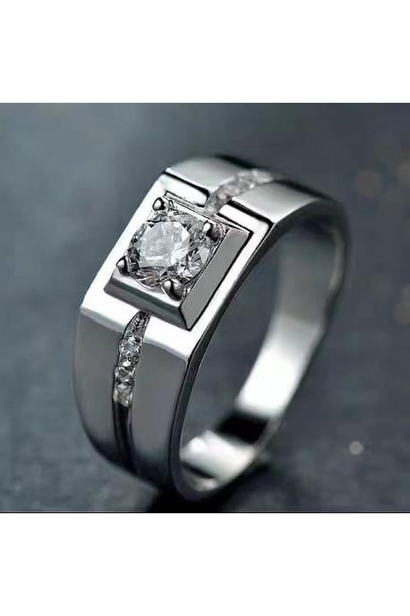 Moissanite New Men's Four-Claw 1 Karat Platinum-Plated Ring Classic Business Finger Ring