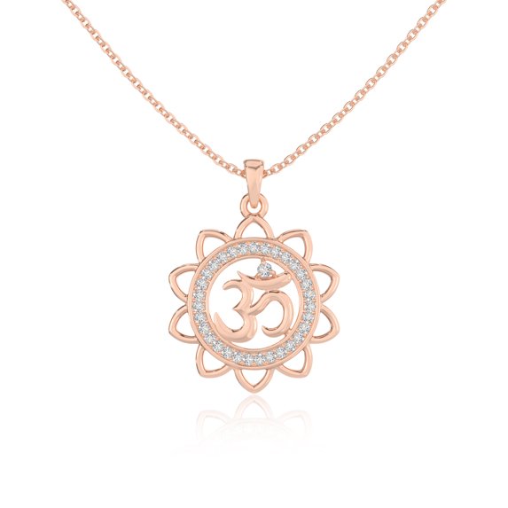 Moissanite OM Symbol Pendant Necklaces for Women in 18K Rose Gold Vermeil, April Birthstone Jewelry Gifts for Her Birthday, Anniversary, Party, Christmas, Graduation, Mothers Day, Valentines