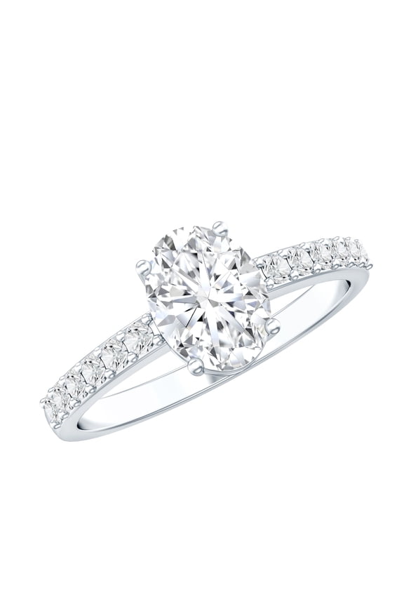 Moissanite Oval Engagement Ring for Her - 6X8 mm - D-VS1 Quality, 14K White Gold, US 7.00