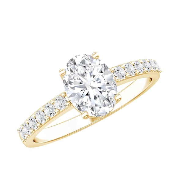 Rosec Jewels Certified Moissanite Wedding Engagement Ring 1 Ct - 6X8 mm - D-VS1 Grade Moissanite Oval Solitaire Ring - with Jewelry Box, 14K Yellow Gold, US 9.00