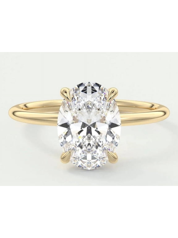 Moissanite Oval cut gemstone engagement ring 925 sterling silver Yellow Gold Plated ring