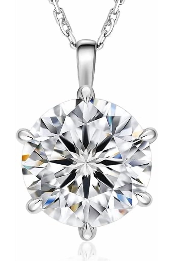 Moissanite Pendant Solitaire Necklace for Women, 4CT Lab Created Diamond Pendant, 6-Prong, VVS1 Clarity D Color, Adjustable S925 Sterling Silver Chain