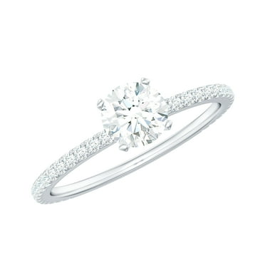 Rosec Jewels Moissanite Promise Engagement Ring with Side Stones - 1/2 Ct - 5 mm - D-VS1 Grade, 14K White Gold, US 7.00