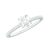 Rosec Jewels Moissanite Promise Engagement Ring with Side Stones - 1/2 Ct - 5 mm - D-VS1 Grade, 925 Sterling Silver, US 4.00