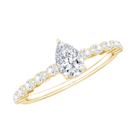 Rosec Jewels Moissanite Promise Ring (D-VS1 Quality) - 5X7 mm Pear Moissanite Ring for Women - Ready to Gift for Valentines, 18K Yellow Gold, US 10.50