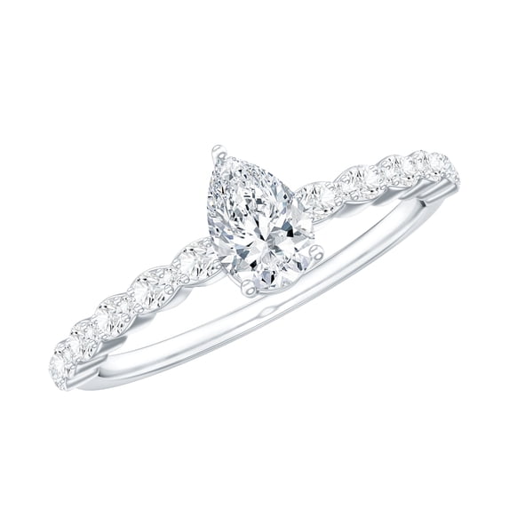 Rosec Jewels Moissanite Promise Ring (D-VS1 Quality) - 5X7 mm Pear Moissanite Ring for Women - Ready to Gift for Valentines, 925 Sterling Silver, US 11.00