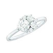 Moissanite Promise Ring for Women, Cluster Ring, D Color VS1 Quality, 925 Sterling Silver, US 4.00