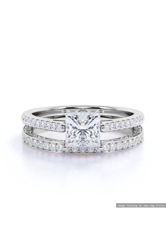 Moissanite Ring 1.40 ct square Princess cut solitaire Engagement Set925 Sterling Silver (Solid) Ring Size - 5.5 US