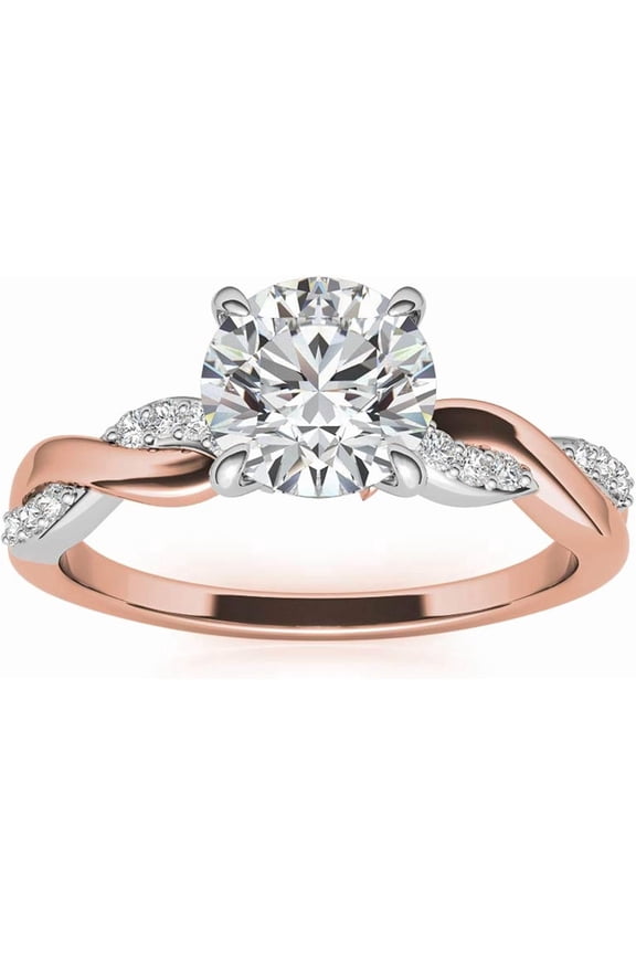 Moissanite Ring 1 ct Round Cut Lab Double-Colors Twisting Infinity Engagement Wedding Anniversary Ring, Customize Name Engraving-R-6