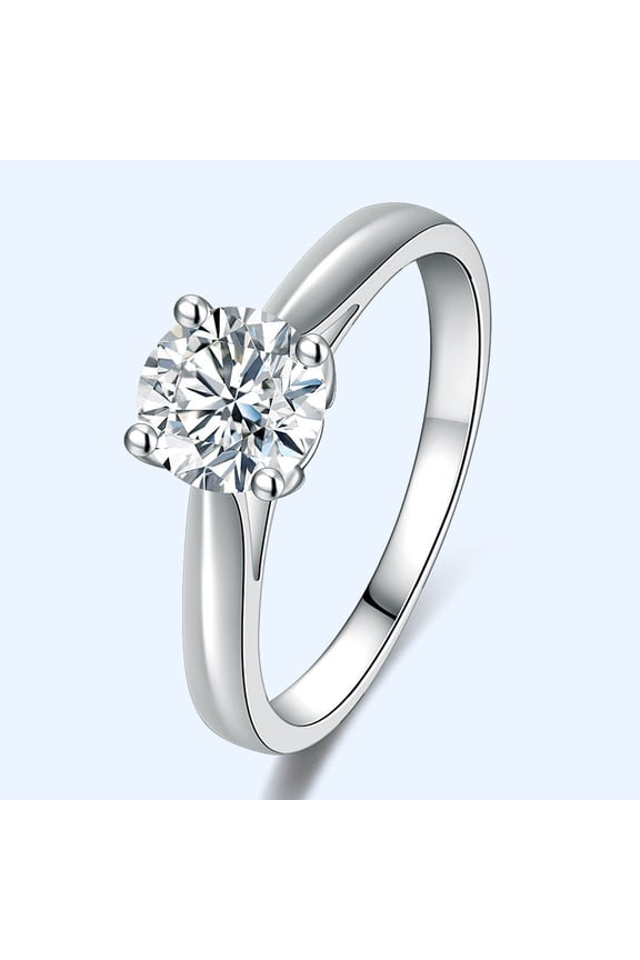 Moissanite Ring Four Claw Setting Platinum Plated Zircon Inlaid Womens Engagement Wedding Ring Elegant Sparkle Shine