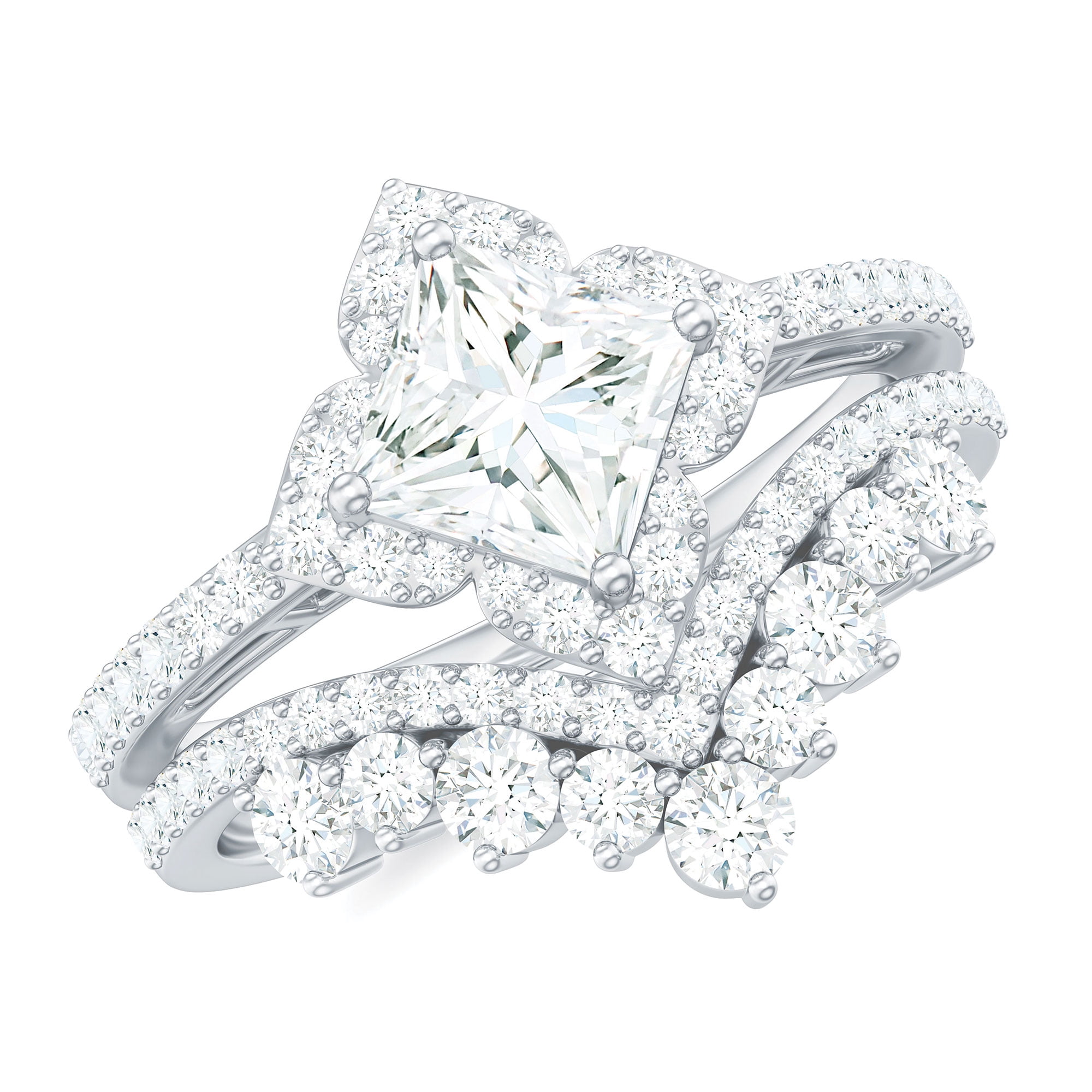 Moissanite Ring Set for Women, Statement Wedding Ring Set (3 Carat