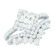 ROSEC JEWELS Moissanite Ring Set for Women, Statement Wedding Ring Set (D-VS1 Grade), 925 Sterling Silver, US 4.00