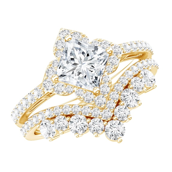 Rosec Jewels Moissanite Ring Set for Women, Statement Wedding Ring Set (D-VS1 Grade), 14K Yellow Gold, US 10.00