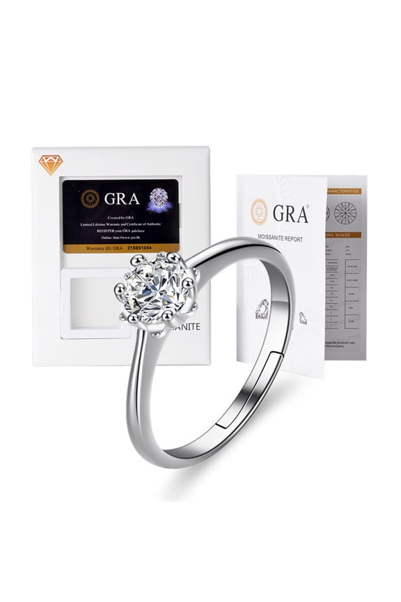 Moissanite Ring for Women 0.5 CT D Color VVS1 Excellent Grade Diamond 18k White Gold Over Silver Jewelry with Adjustable Open Wedding Promise Rings for Girl