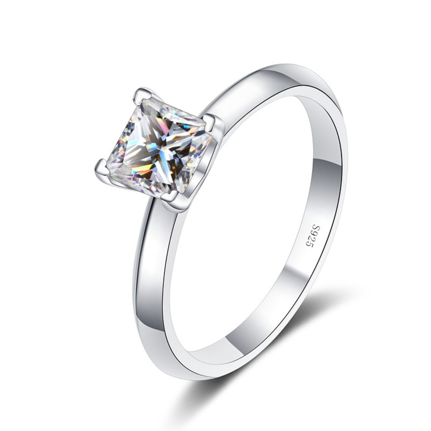 Moissanite Ring for Women 1ct Princess Cut D Color VVS1 White/Green/Pink Diamond Ring Moissanite Engagement Anniversary Promise Wedding Rings for Women with Certificate