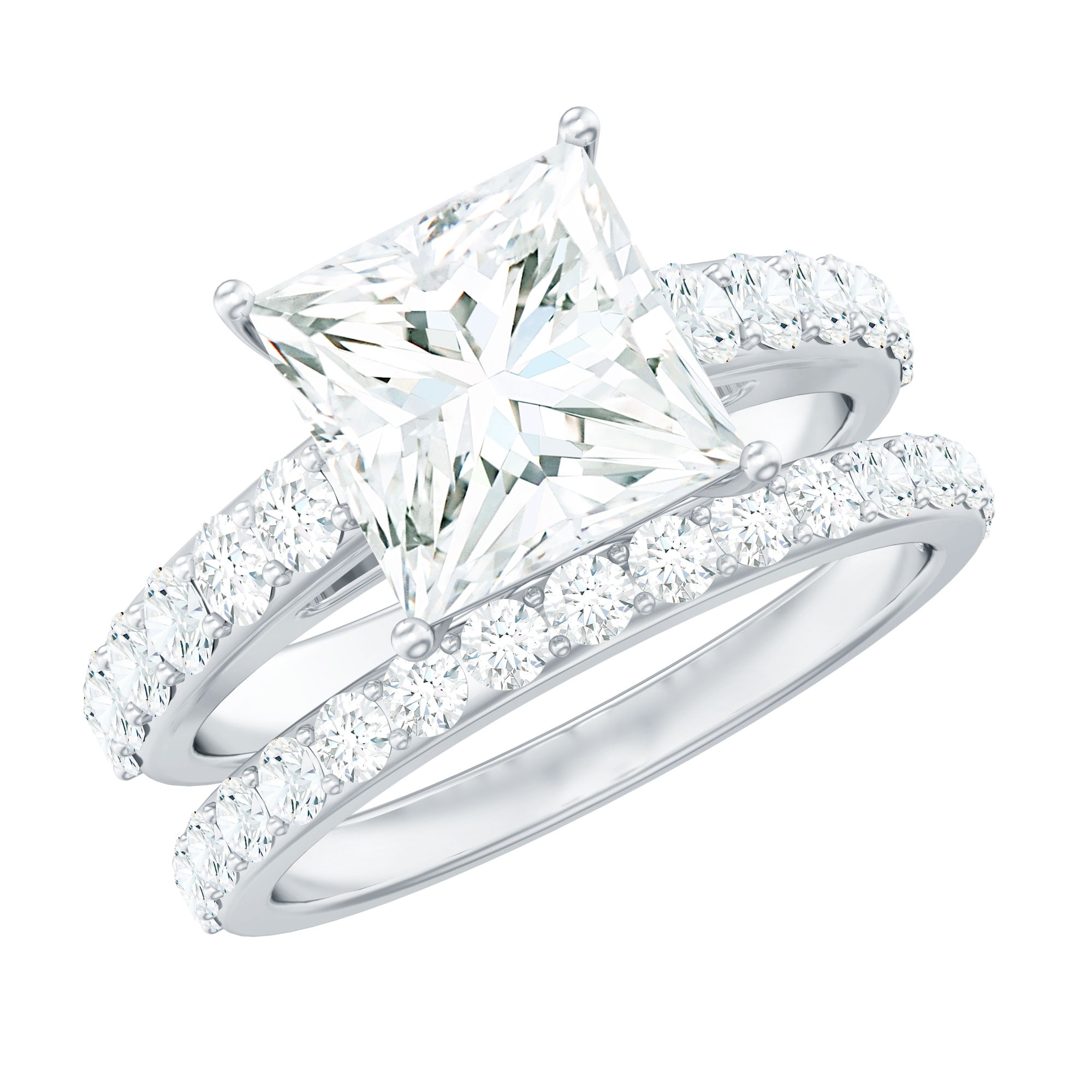 Rosec Jewels Certified Moissanite Wedding Ring Set of 2 - D-Vs1 Quality ...