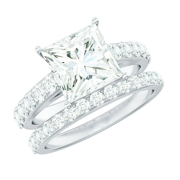 Rosec Jewels Certified Moissanite Wedding Ring Set of 2 - D-Vs1 Quality 3 Carat Engagement Ring with Wedding Band, 14K White Gold, US 5.50