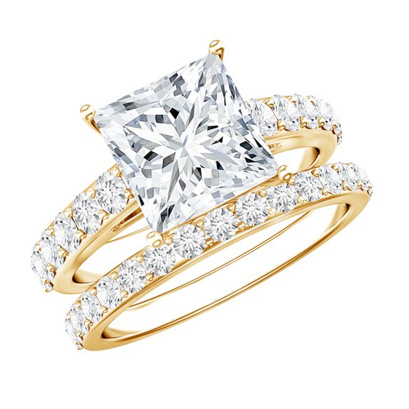 Rosec Jewels Certified Moissanite Wedding Ring Set of 2 - D-Vs1 Quality 3 Carat Engagement Ring with Wedding Band, 14K Yellow Gold, US 10.50