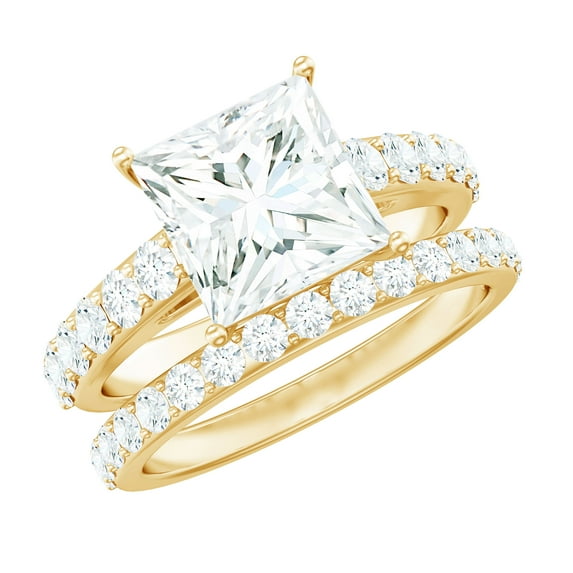 Rosec Jewels Certified Moissanite Wedding Ring Set of 2 - D-Vs1 Quality 3 Carat Engagement Ring with Wedding Band, 14K Yellow Gold, US 10.50