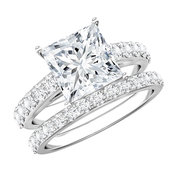 Rosec Jewels Certified Moissanite Wedding Ring Set of 2 - D-Vs1 Quality 3 Carat Engagement Ring with Wedding Band, 18K White Gold, US 13.00