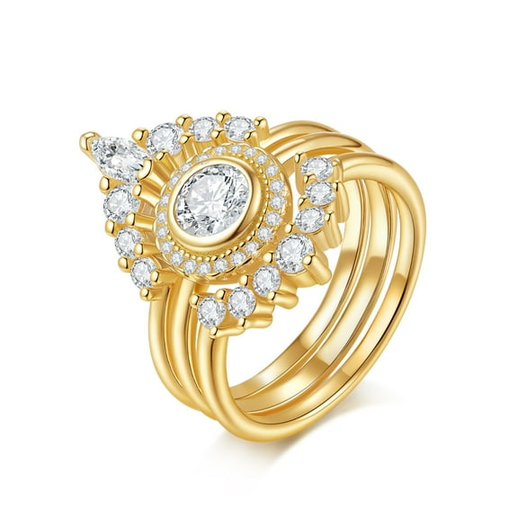 Moissanite Rings Wedding Ring Set for Women D Color VVS1 Clarity Gold Engagement Ring 925 Sterling Silver Eternity Stackable Bridal Ring Set Size 5-9