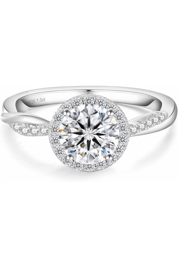 "Moissanite Rings for Women | 1CT Lab-Created Diamond Engagement Rings | D Color VVS1 Round Cut | 925 Sterling Silver White Gold-Plated Promise & Wedding Bands"