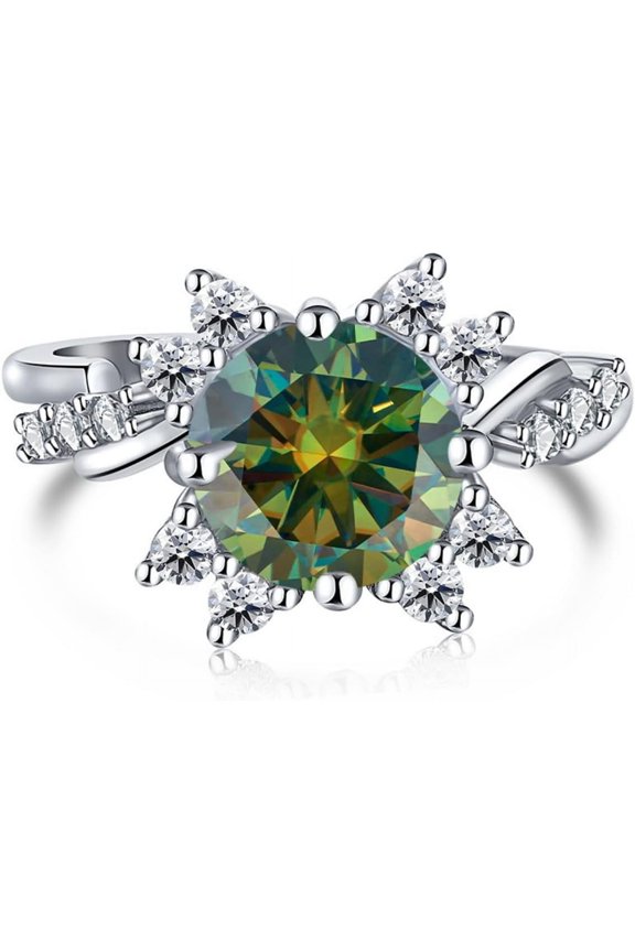 Moissanite Rings for Women 2 Carat Round Cut D Color VVS1 Clarity Lab Diamond Engagement Rings for Women Eternity S925 Sterling Silver Moissanite Promise Ring for Her