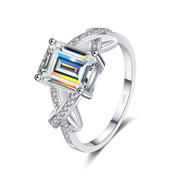 Moissanite Rings for Women 3ct Emerald Cut D Color VVS1 925 Sterling Silver Diamond Ring Moissanite Wedding Anniversary Engagement Rings for Women with Certificate