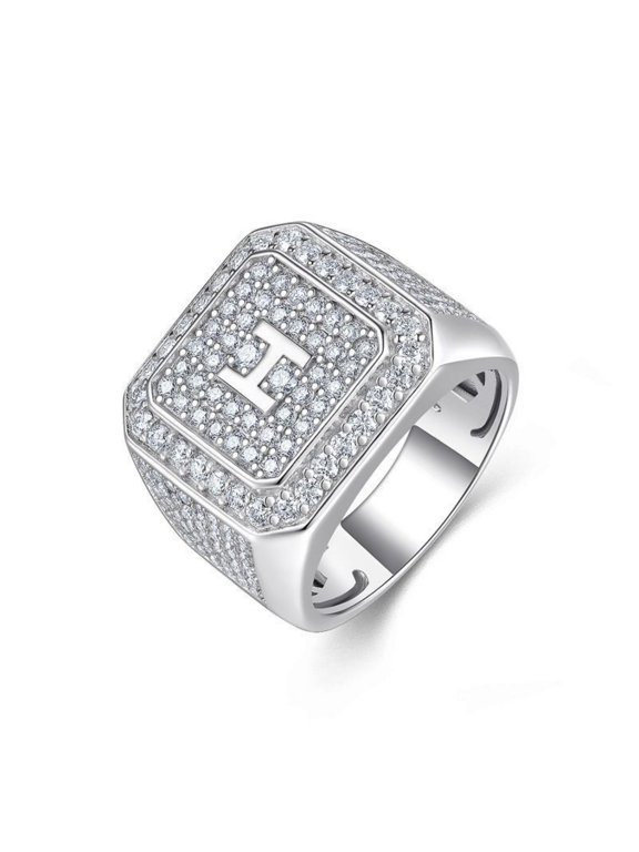 Moissanite Rings for Men D Color VVS1 Clarity Square Cluster Diamond Rings 925 Sterling Silver Bling Chunky Mens Wedding Band Ring Size 6-10