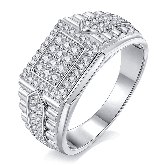 Blongme Mens Moissanite Wedding Band Rings D Color VVS1 Round Cut 1.0ct Bold Statement Ring Promise Jewelry Gifts for Him Size 9