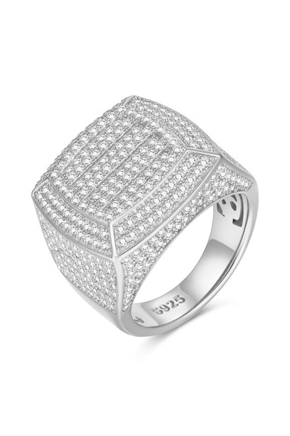 Moissanite Rings for Men Pave Round Cut D Color VVS1 Clarity Mens Diamond Rings 925 Sterling Silver Gold Statement Ring Size 7-12