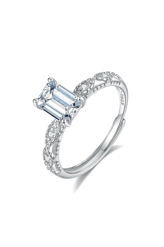 Moissanite Rings for Women 1CT Adjustable Emerald/Radiant Cut D Color VVS1 Clarity Women Engagement Ring 925 Sterling Silver Wedding Ring
