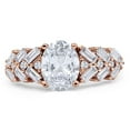 thumbnail image 1 of Moissanite Rose Tone Silver Size-6 Art Deco Oval Vintage Style Cluster Baguette CZ Cocktail Wedding Engagement Ring 925 Sterling Silver Gifts For Her, 1 of 6