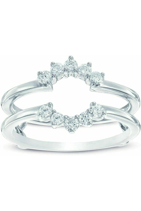 Moissanite Round Cut White Diamond 925 Sterling Silver 14K White Gold Finish Diamond Flower Frame Solitaire Enhancer Band Wrap Guard Ring for Women's