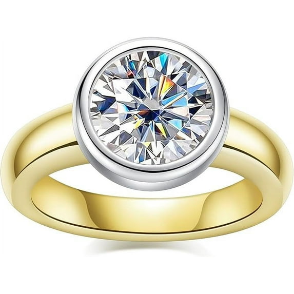 "Moissanite Round Engagement Rings | D Color VVS1 Round Cut | 14K Yellow Gold-Plated 925 Sterling Silver Wedding & Promise Rings for Women"