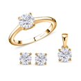 thumbnail image 1 of Moissanite Round Mix Stainless Steel 925 Sterling Silver Vermeil Yellow Gold Plated Solitaire Ring Stud Solitaire Earrings Pendant Necklace Jewelry Set Size 6 Ct 1.93 Birthday Gifts for Women, 1 of 9