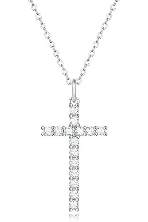 Moissanite S925 Cross Pendant Necklace for Women Men, 0.9cctw D Color VVS Clarity Round Brilliant Cut Diamond