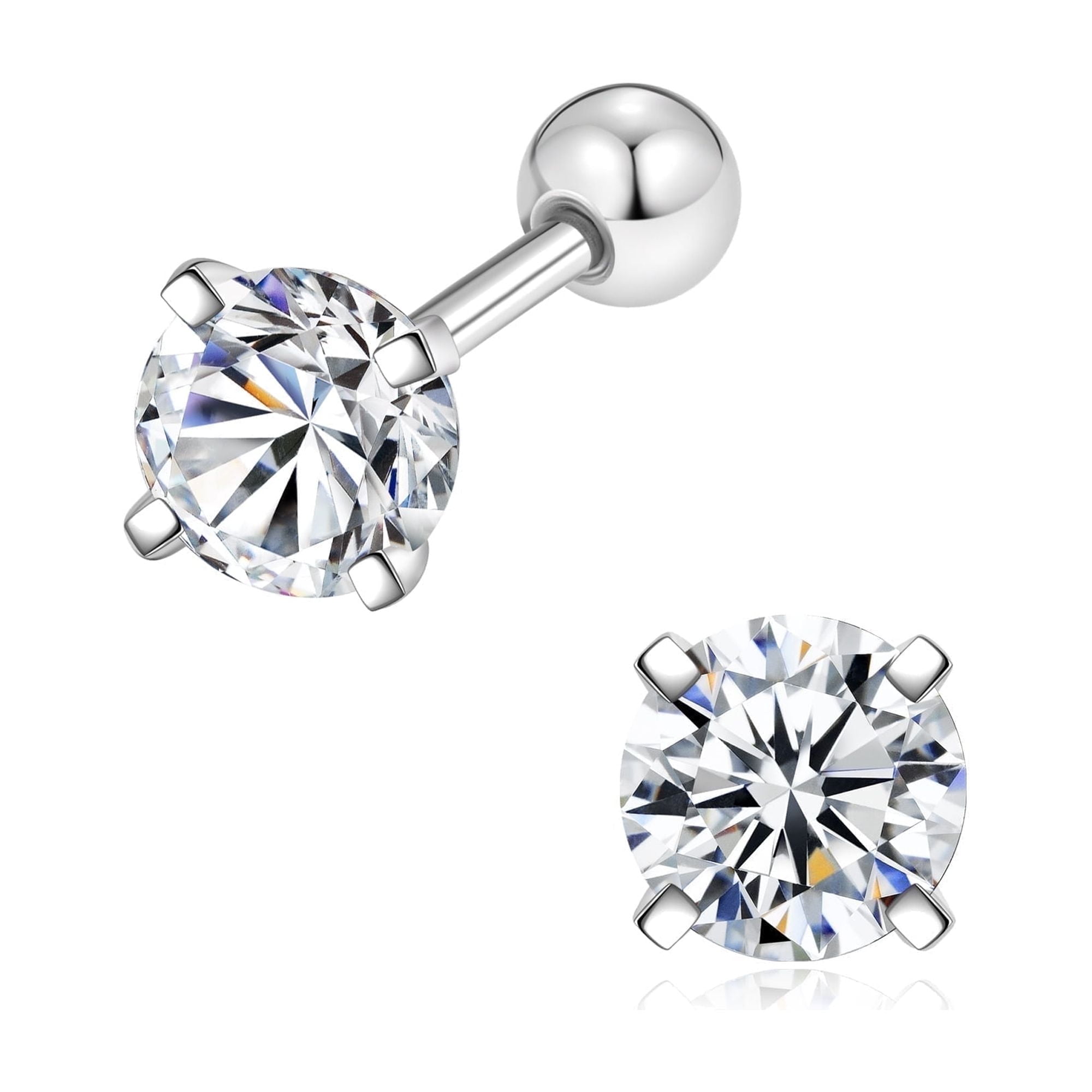 RYSkyJewelry Screw Backs Stud Earrings Moissanite, 0.4 t.w., S925