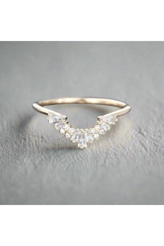 Moissanite Sculptor Arc Baguette Ring in 14k Solid Gold, Rose Gold, or White Gold