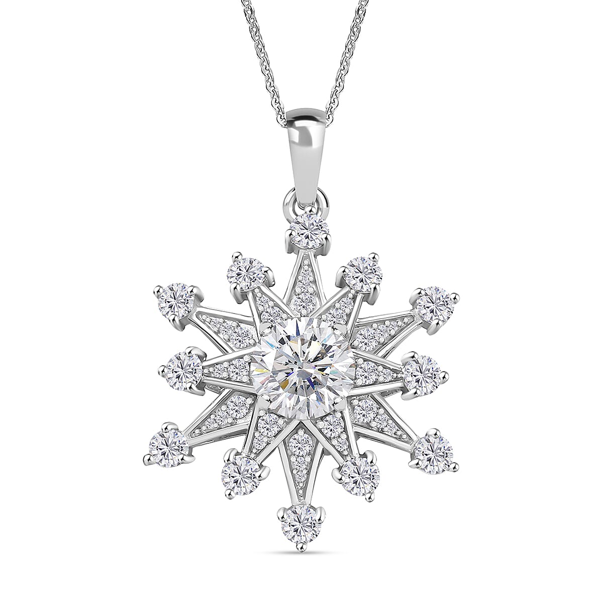 Moissanite Silver Rhodium Plated Pendant Necklace Size 20 Inches Ct 2.95