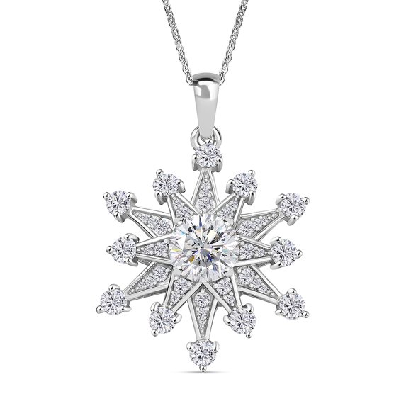 Moissanite Silver Rhodium Plated Pendant Necklace Size 20 Inches Ct 2.95