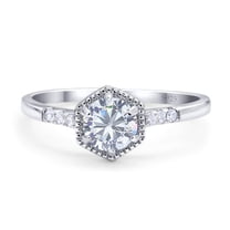 Moissanite Size-5 Minimalist Round Vintage Style Hexagonal Shaped CZ Wedding Engagement Rings For Women 925 Sterling Silver