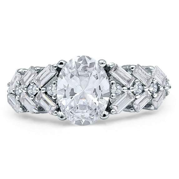 Moissanite Size-6 Art Deco Oval Vintage Style Cluster Baguette CZ Cocktail Wedding Engagement Ring 925 Sterling Silver Gifts For Her