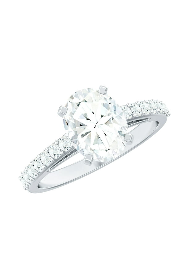 Moissanite Solitaire Engagement Ring (7X9 mm Oval Shape, 2 carat, D-VS1 Grade), 14K White Gold, US 7.00