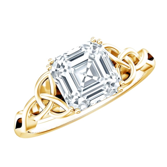 Rosec Jewels Moissanite Asscher Cut Engagement Ring 3 Carat - Celtic Knot Ring - 8 mm - D-VS1 Grade Certified - with Jewelry Box, 10K Yellow Gold, US 9.00