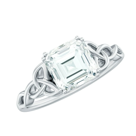Rosec Jewels Moissanite Asscher Cut Engagement Ring 3 Carat - Celtic Knot Ring - 8 mm - D-VS1 Grade Certified - with Jewelry Box, 925 Sterling Silver, US 4.00