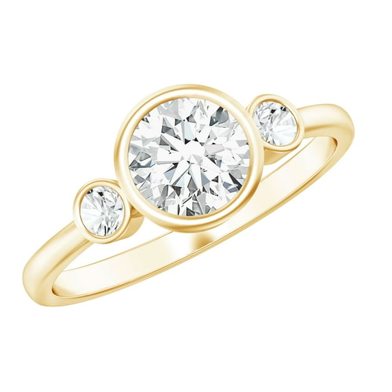 Rosec Jewels Moissanite Engagement Ring 1 Carat - Three Stone Engagement Ring - D-VS1 Quality Certified, 10K Yellow Gold, US 10.50